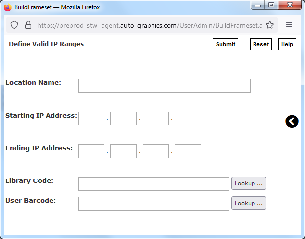 Define Valid IP Ranges Screen