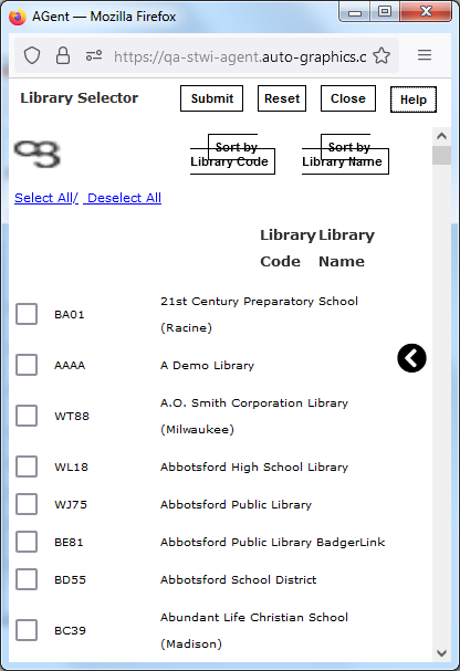 Library Selector Screen