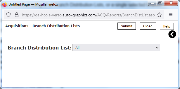 Branch Distribution List Data Entry Screen