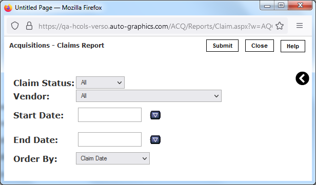 Claimed Data Entry Screen