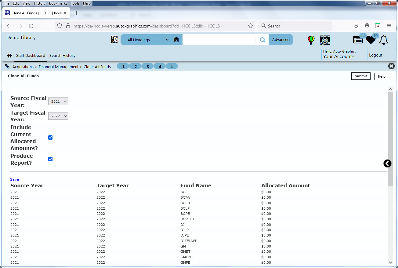 Clone All Funds Summary Screen