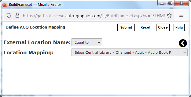 Define ACQ Location Mapping Screen