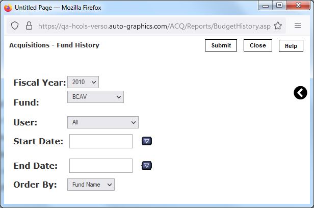 Fund History Data Entry Screen