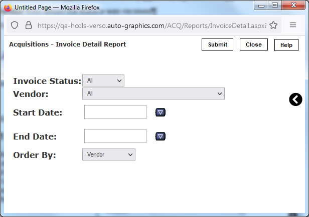 Invoice Detail Listing Data Entry Screen