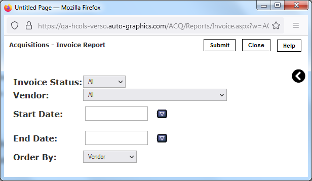 Invoice Listing Data Entry Screen