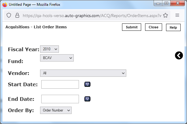 Order Item Listing Data Entry Screen