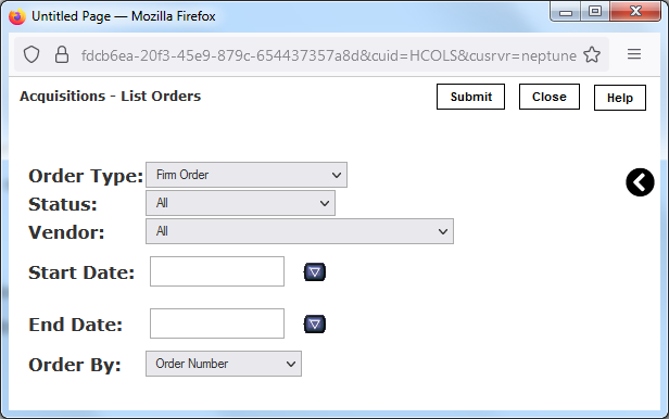 Order Listing Data Entry Screen