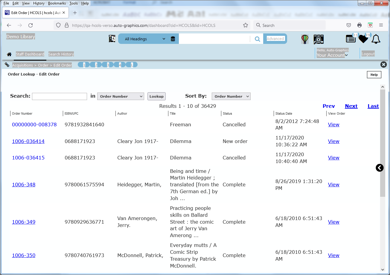 Order Lookup  Edit Order Screen