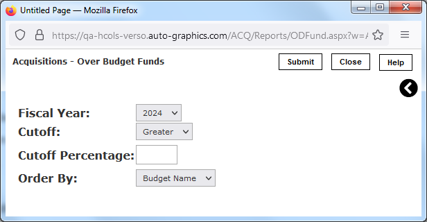 OverSpent Funds Data Entry Screen