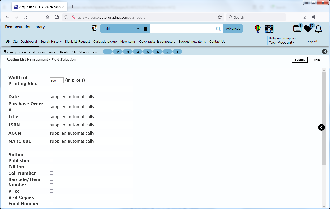 Routing Slip Management Screen