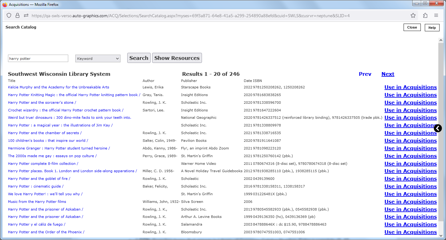 image of Search Catalog Screen