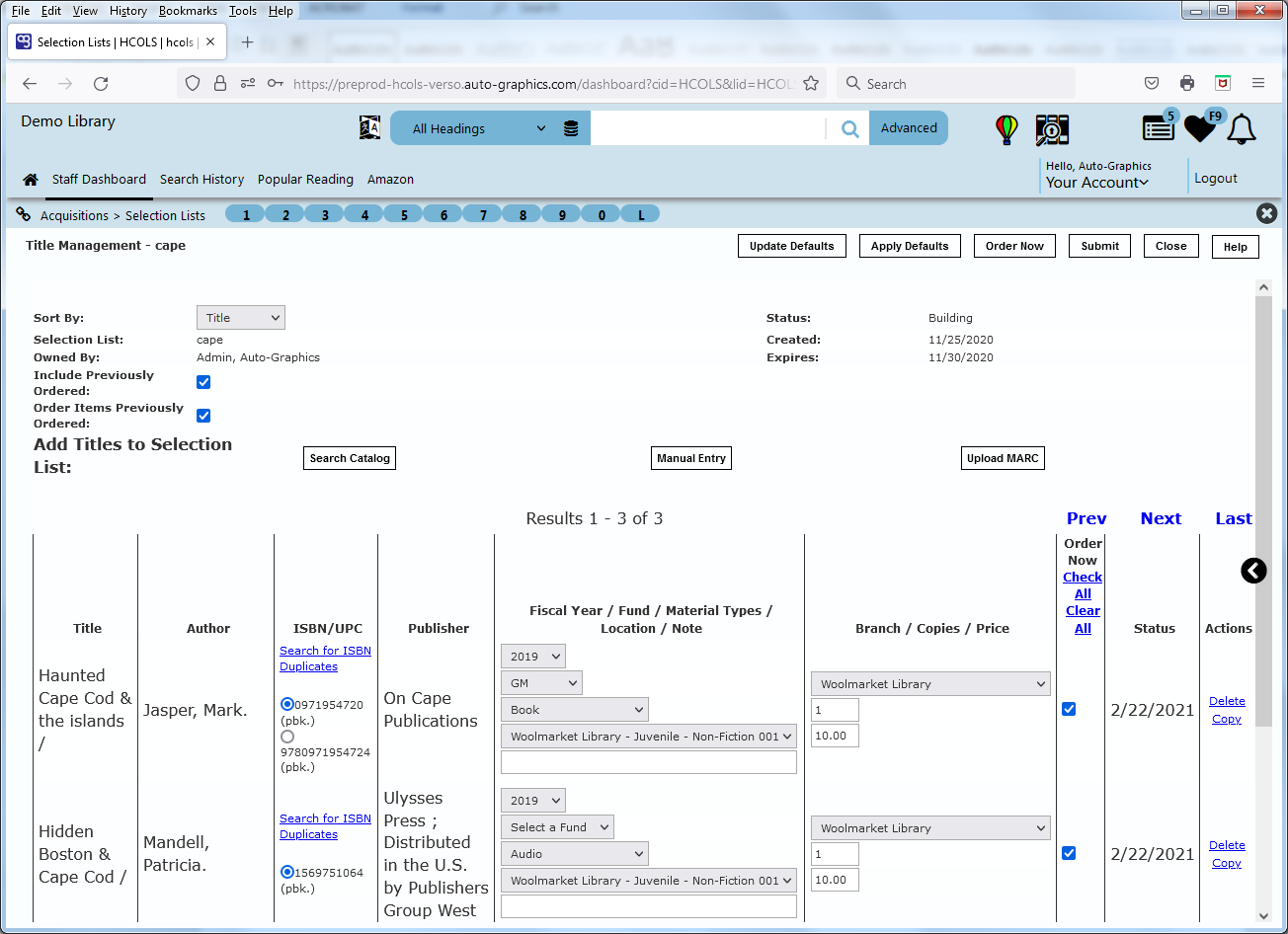 Title Management Screen