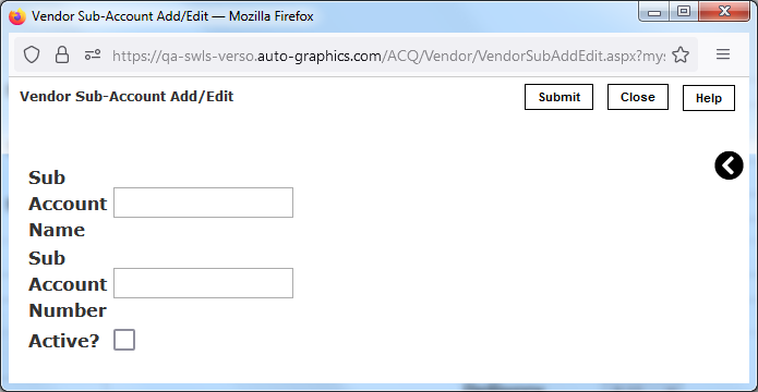 Vendor Sub-Account Add/Edit Screen