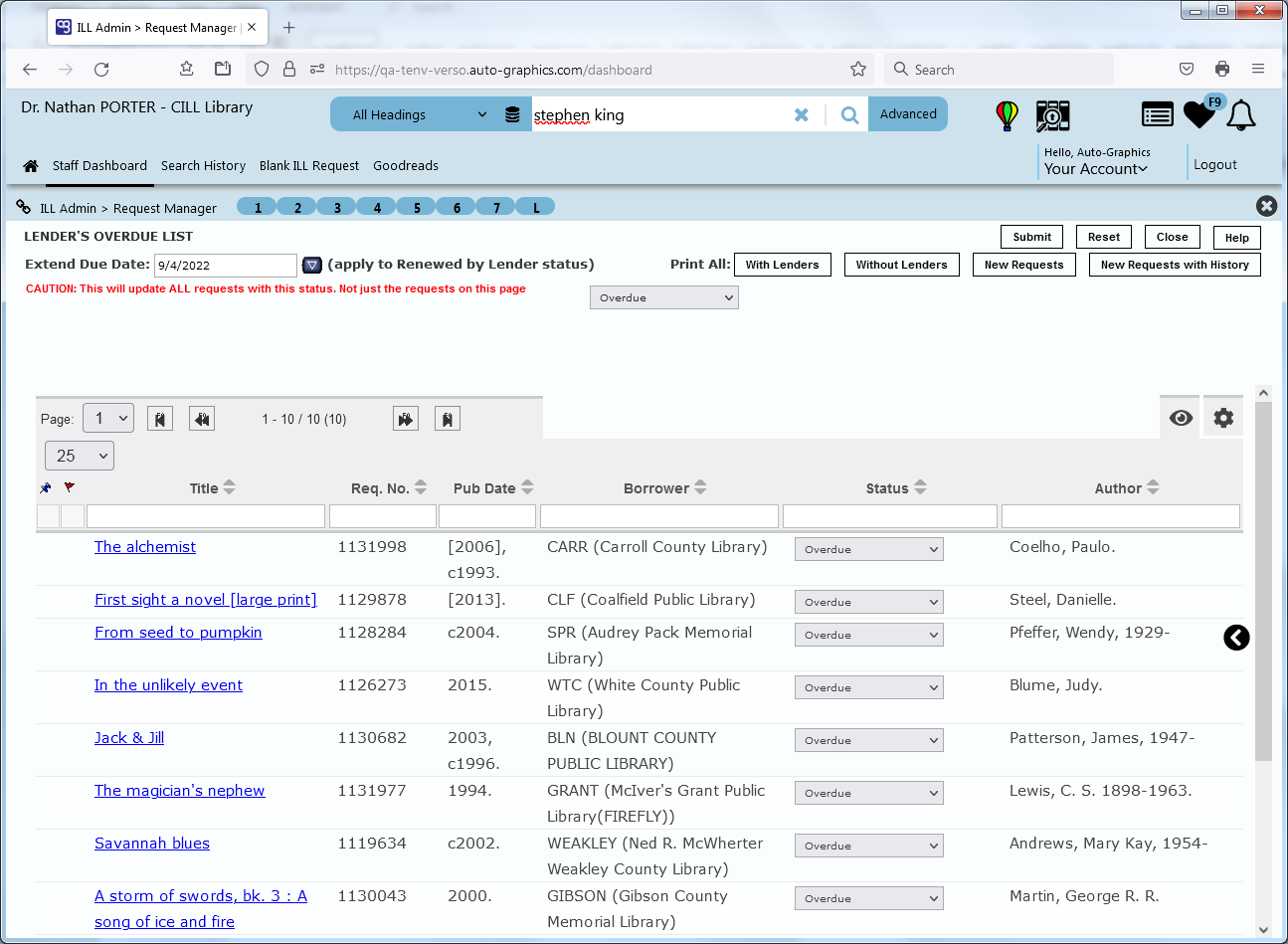 Lenders Status Browse List