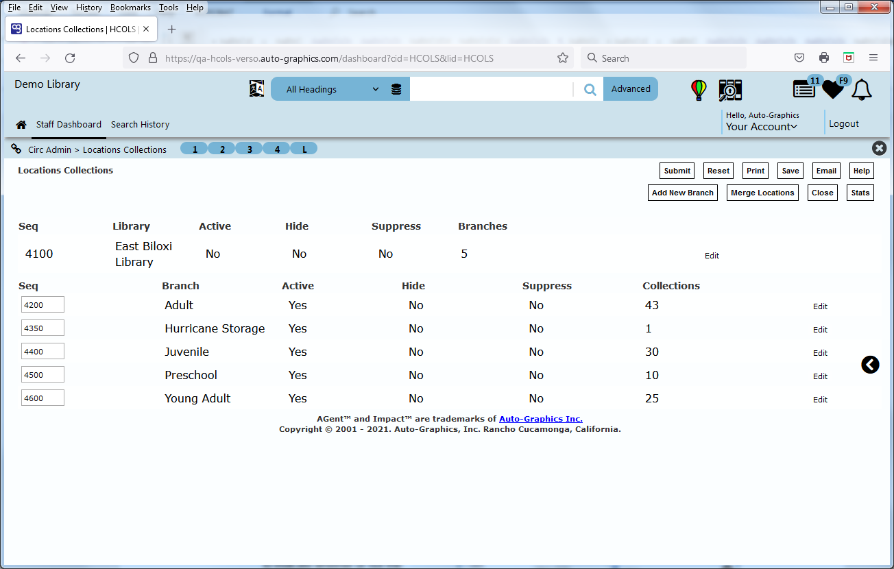 Locations Collections - Branches Screen