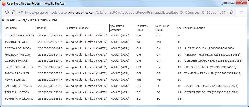 Typical Batch Report Screen