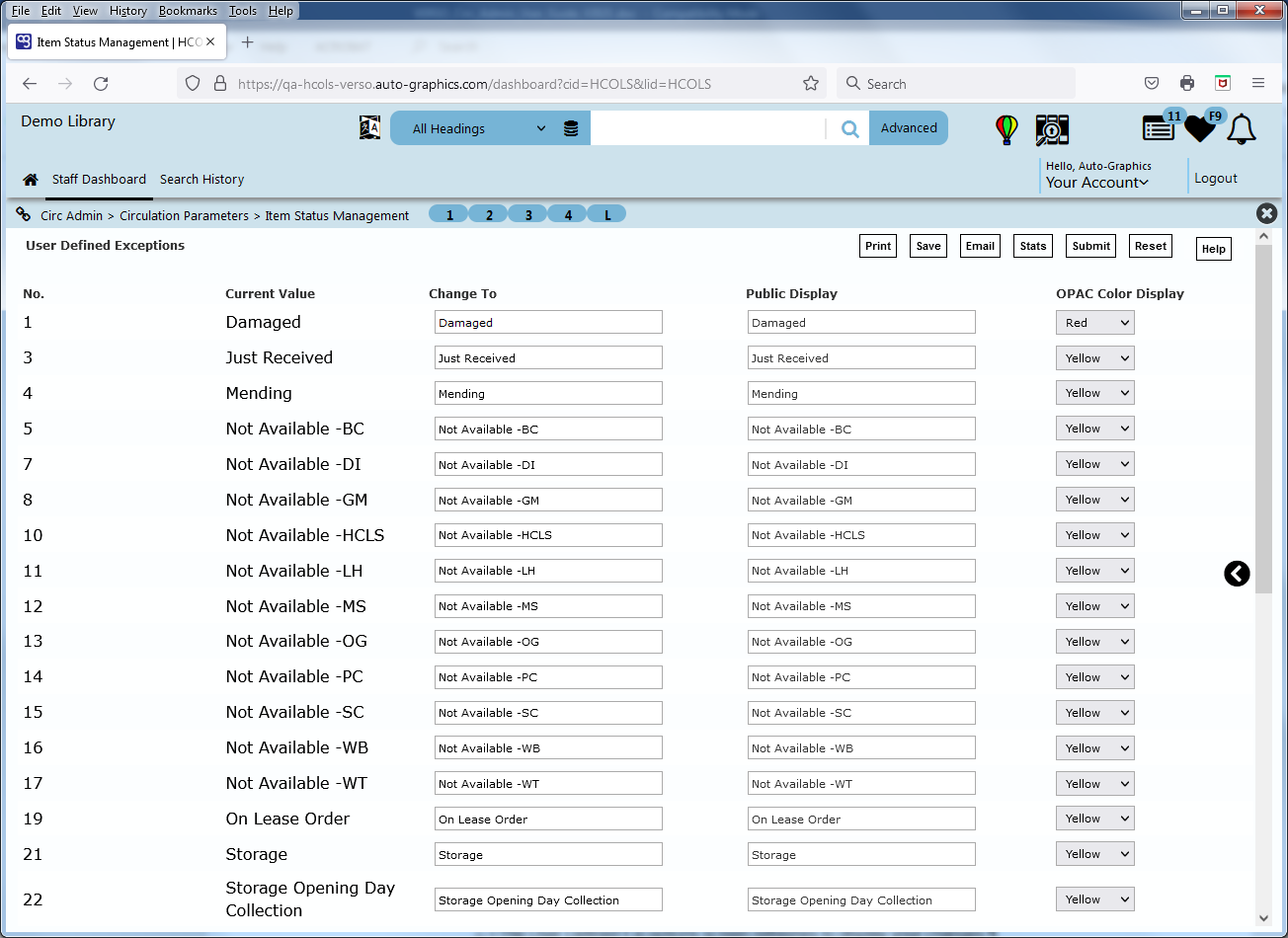 User Defined Exceptions Screen