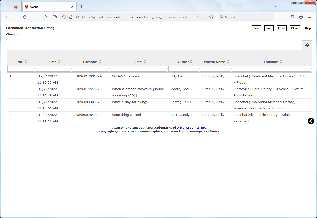 Circulation History  Checkout Transactions