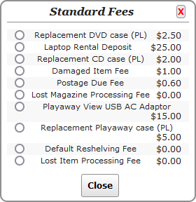 Standard Fees Dialog