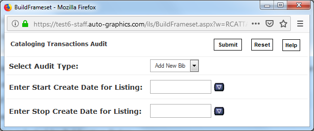 Cataloging Transaction Audit Screen