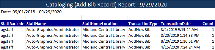 Cataloging Transactions Audit Report