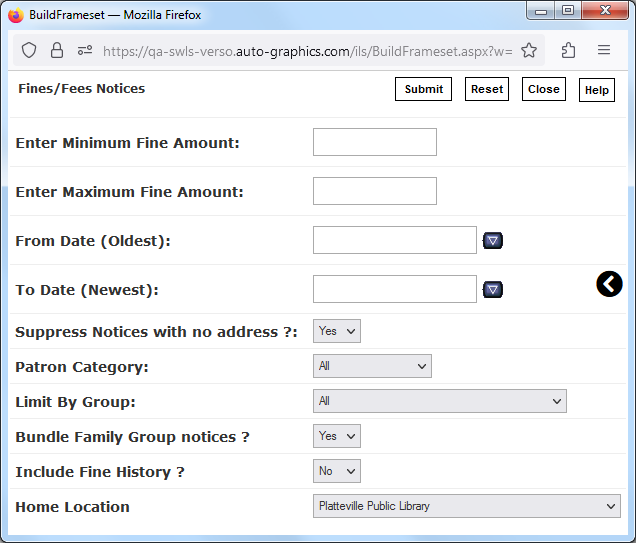 Fines/Fees Notices Screen