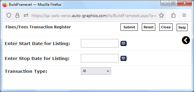 Fines/Fees Transaction Register Screen