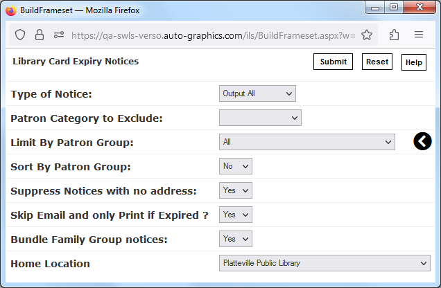 Library Card Expiry Notices Screen