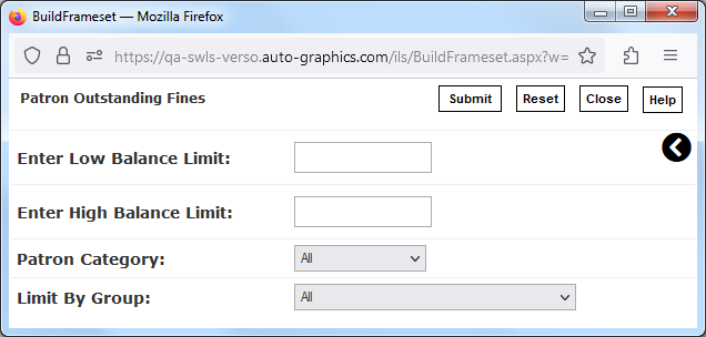 Patrons with Outstanding Fines Screen