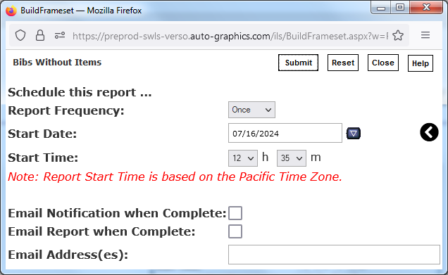 Scheduling Options Screen