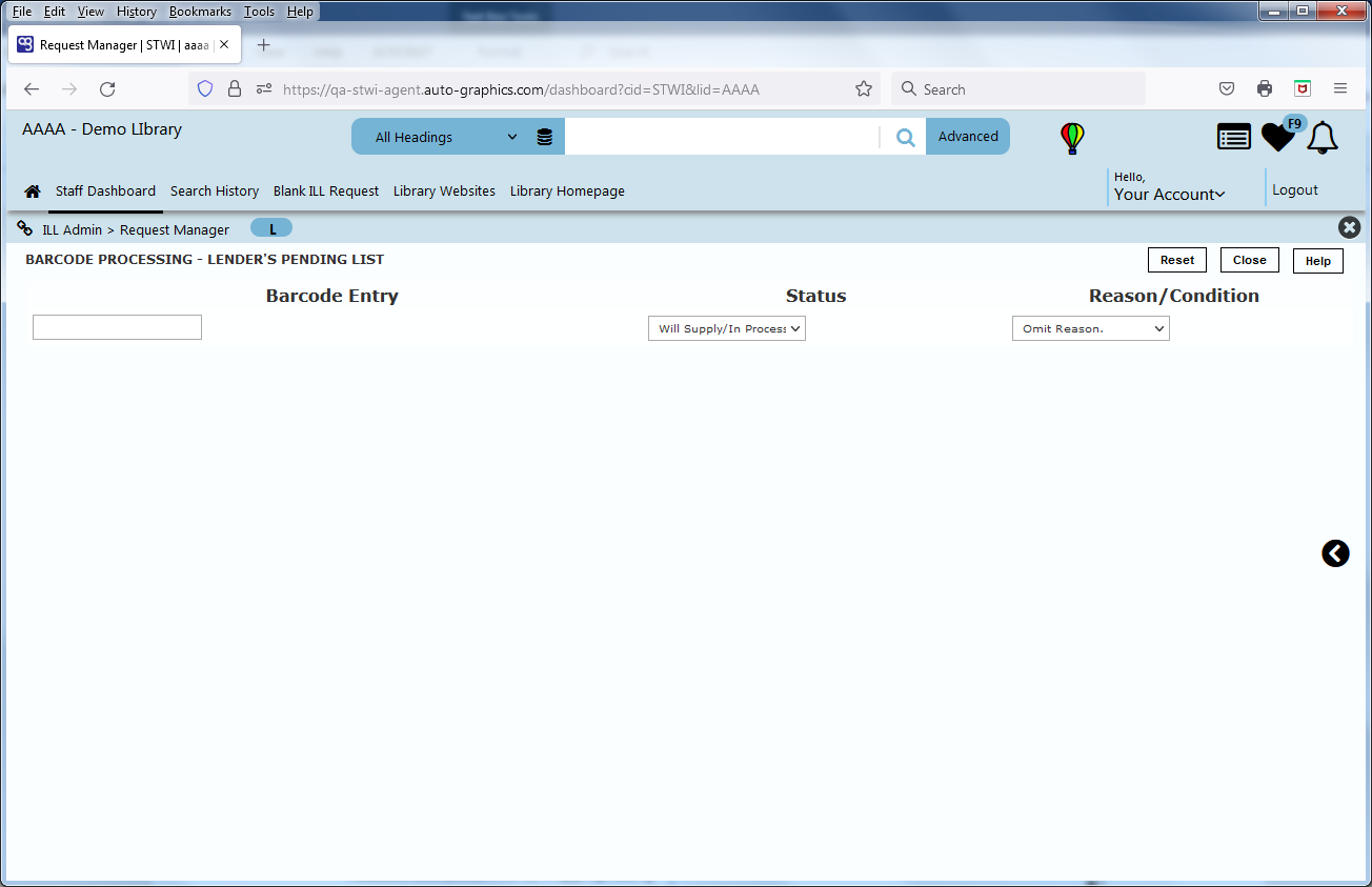 Barcode Processing Screen