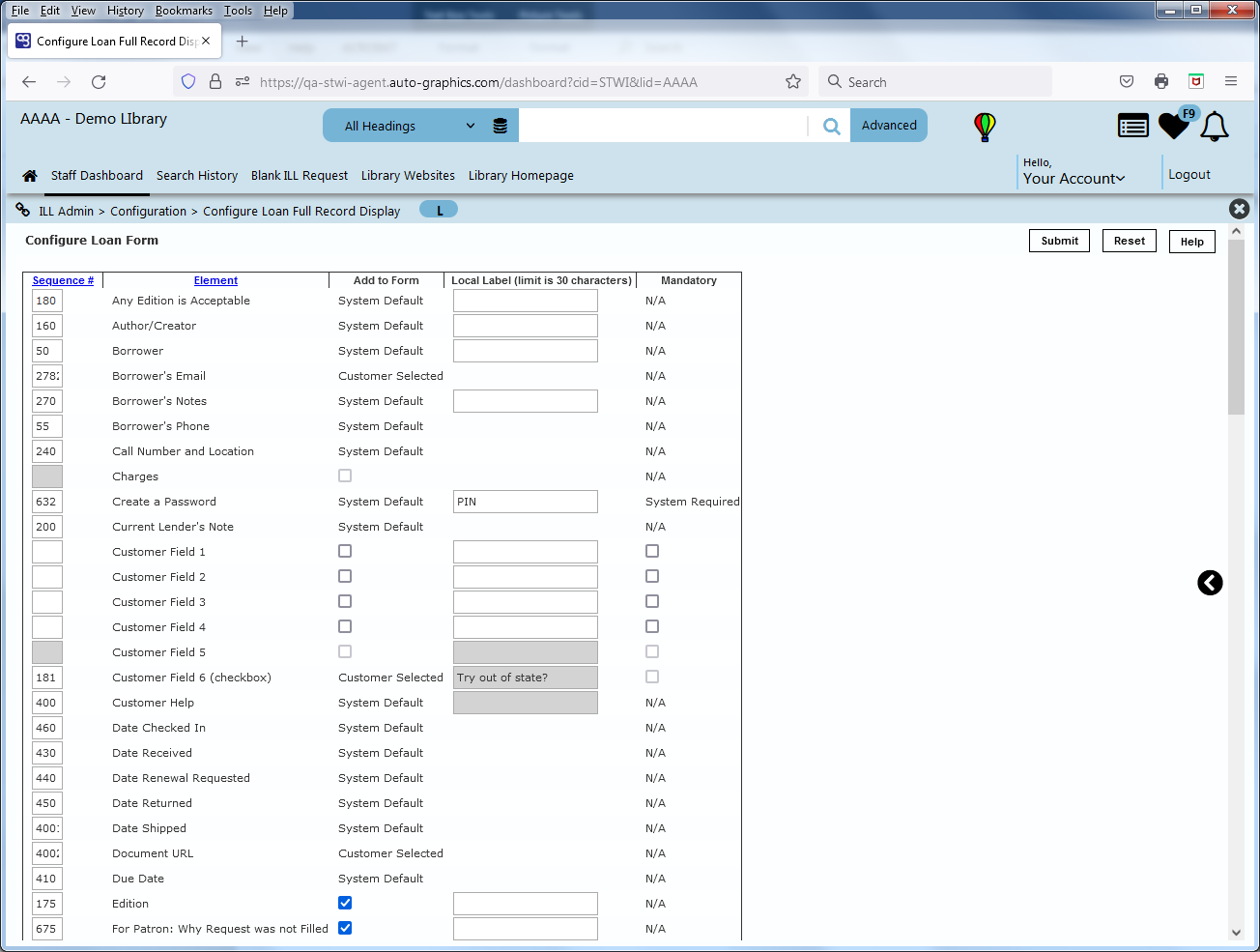 Configure Loan Full Record Display Screen