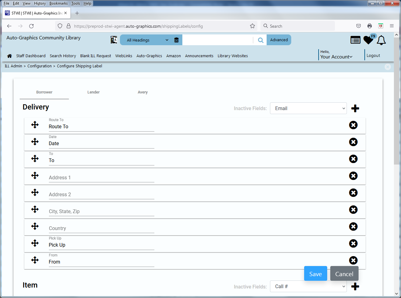 Configure Shipping Labels Screen