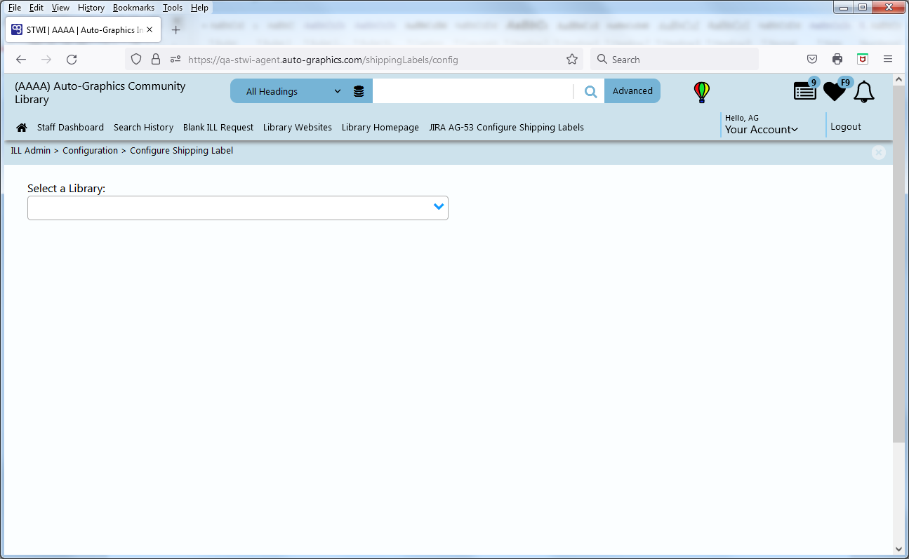 Configure Shipping Labels Screen  Select Library