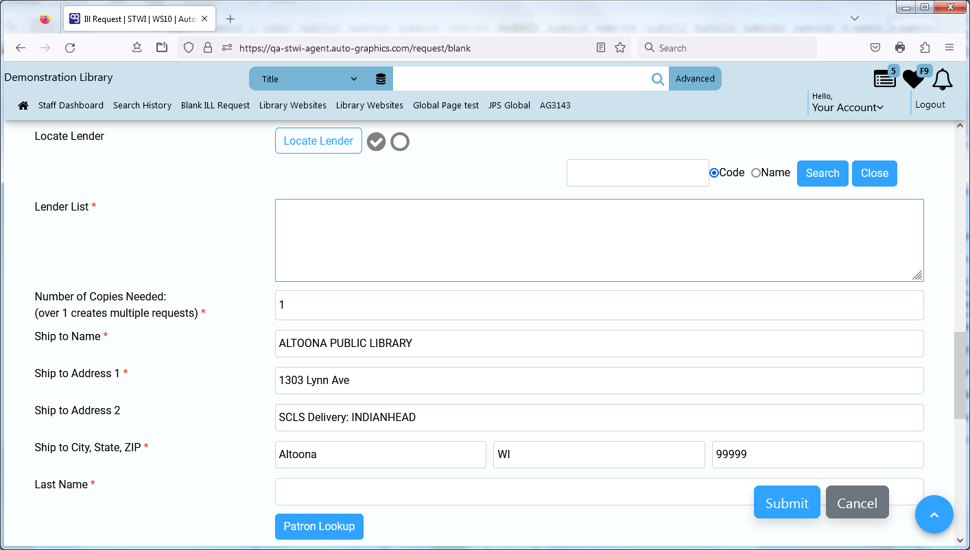 Locate Lender Search Screen