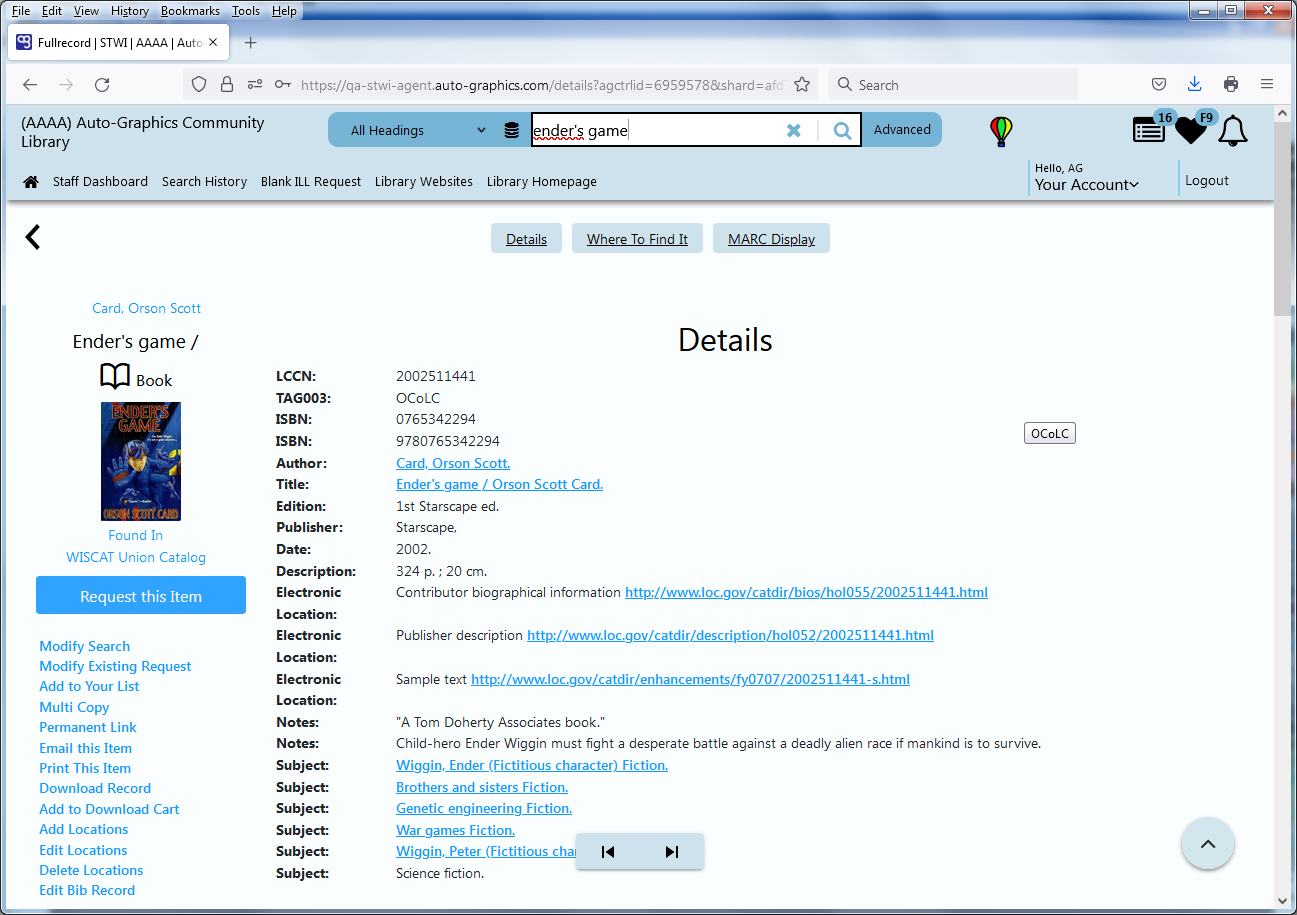 Full Record Display  Labeled Format