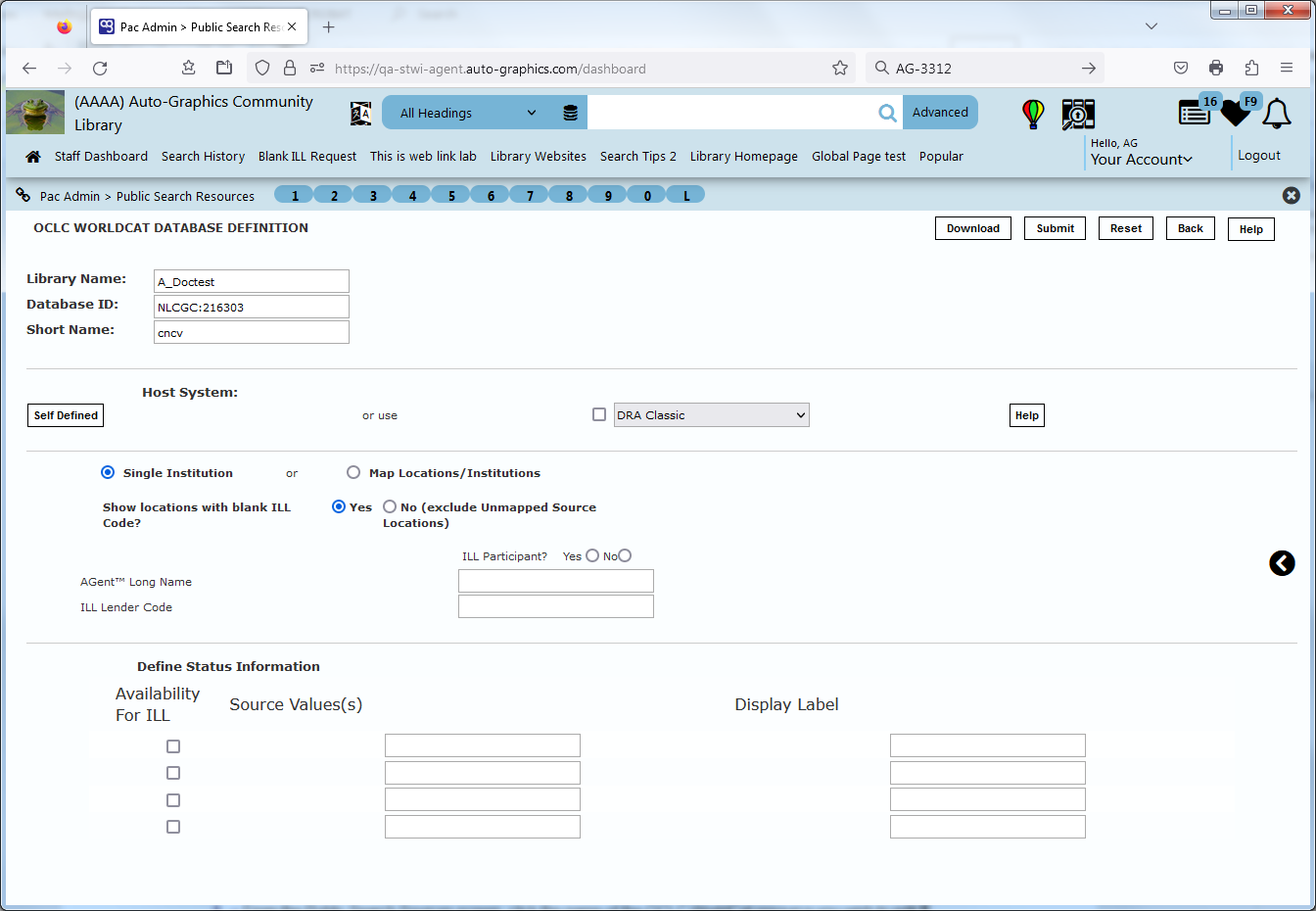 OCLC WorldCat Database Definition Screen