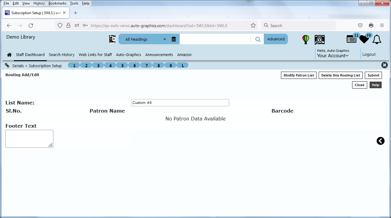 Add Custom Routing List Screen