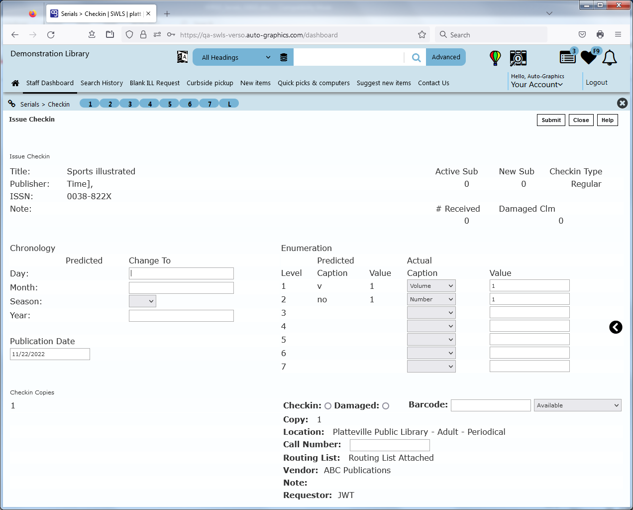 Chronology/Enumeration Screen