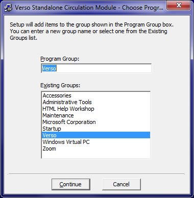 Choose Program Group Dialog