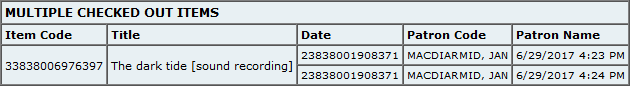 Multiple Checked Out Items Example