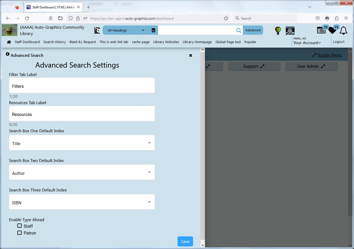 Advanced Search Settings Page