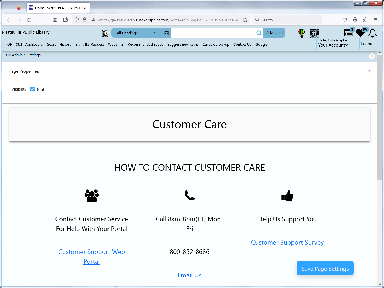 Edit Customer Care Screen