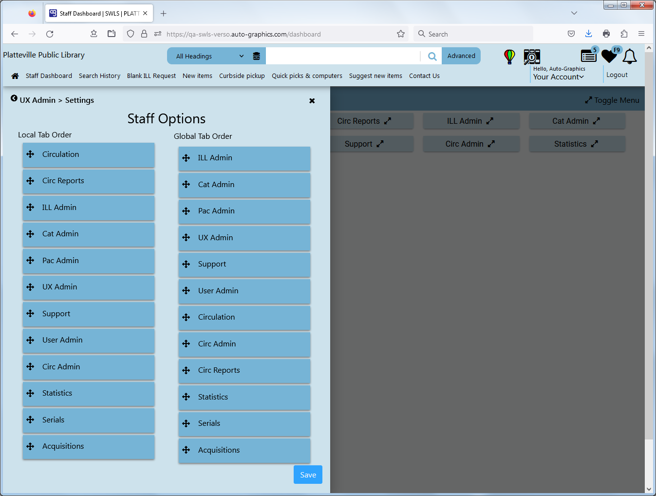 Staff Tab Options Page