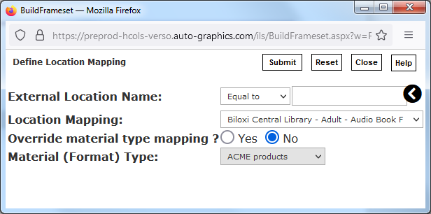 Define Location Mapping Screen