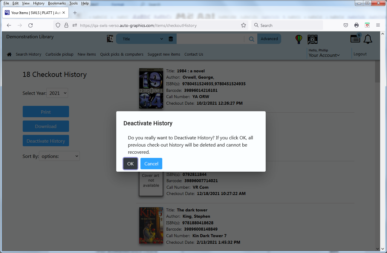 Checkout History Screen