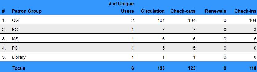 Circulation  By Patron Group Summary