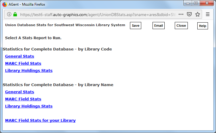 Database Statistics Screen