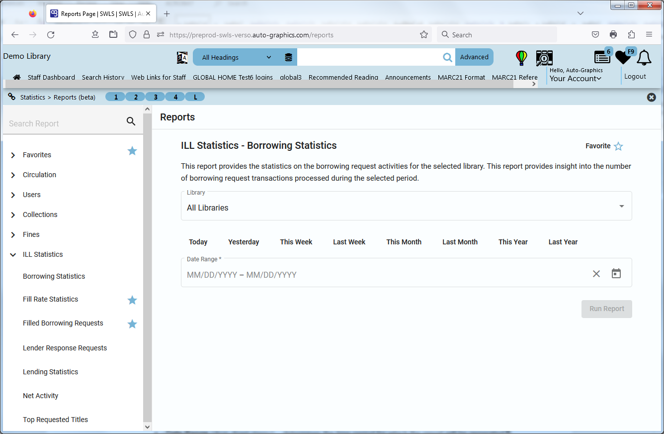 ILL Statistics  Borrowing Statistics Screen