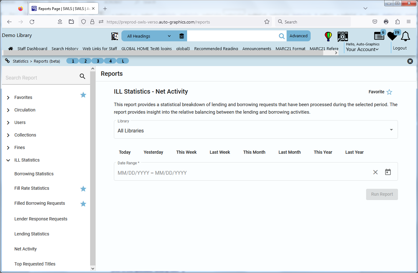 ILL Statistics  Net Activity Screen